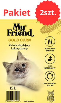 My Friend Gold Corn 15l /10kg zbrylający żwirek kukurydziany dla kota i małych zwierząt domowych.