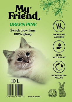 My Friend Green Pine drewniany żwirek niezbrylający dla kotów i małych ssaków 10 litrów