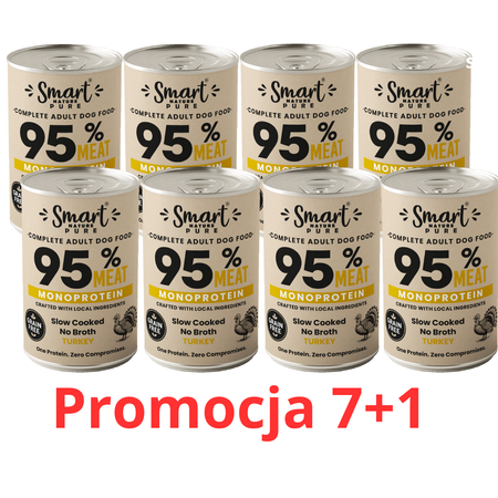 Smart Nature Pure TURKEY 95% MIĘSA Monoproteinowa karma mokra dla psa Promo 7+1