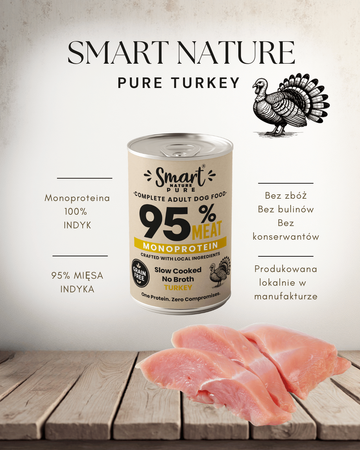 Smart Nature Pure TURKEY 95% MIĘSA Monoproteinowa wysokomięsna karma mokra dla psa