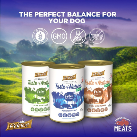 Prince Farmer's Feast 400g mokra karma dla psa 97% mięsa Wieprzowina Jagnięcina bez kurczaka, bez zbóż