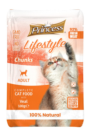 Princess Lifestyle  Chunks  Cielęcina 100 gr  mokra karma dla kota  kawałki mięsa w sosie