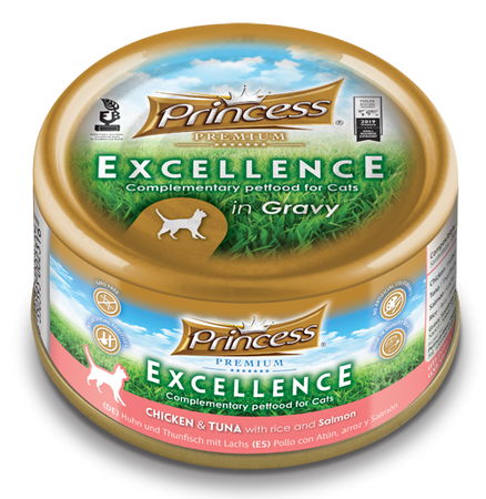 Princess Excellence Kurczak Tuńczyk Łosoś 70g karma mokra dla kota z kurczakiem, tuńczykiem i łososiem