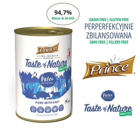 Prince Farmer's Feast  97% mięso i rosół. Wieprzowina & Cielęcina 400 gr mokra karma dla psa bez kurczaka, bez zbóż