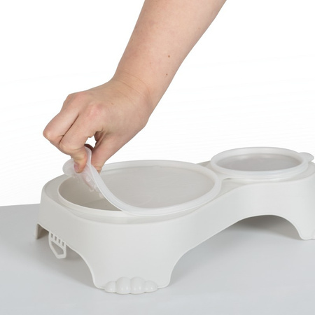 Rotho Sally zamykana miska dwukomorowa na na karmę kota lub psa 1.0 litr + 0.28l kolor piaskowy