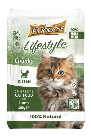 Princess Lifestyle Kitten  Chunks   Jagnięcina 100 g  kawałki mięsa w sosie mokra karma dla kociąt