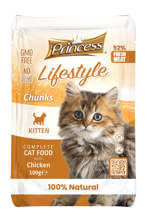 Princess Lifestyle CHunks Kitten kurczak Saszetka 100g dla kociąt kawałki mięsa w sosie