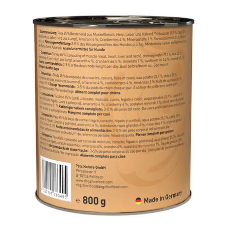 Dogz finefood No.8 100% Mięso z indyka i kozy 800g Hipoalergiczna mokra karma dla psa