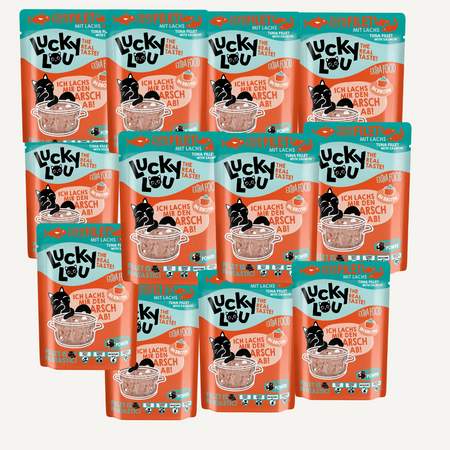 Lucky Lou Extra Food Tuńczyk i Łosoś w bulionie 70g Pakiet 12 sztuk