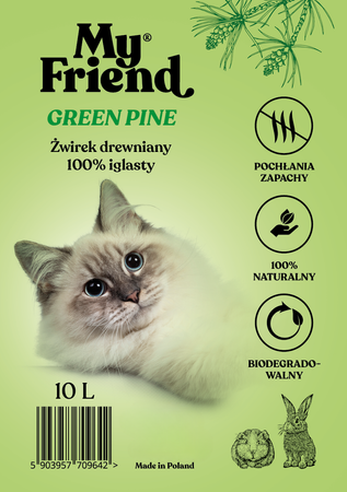 My Friend Green Pine drewniany żwirek niezbrylający dla kotów i małych ssaków 10 litrów