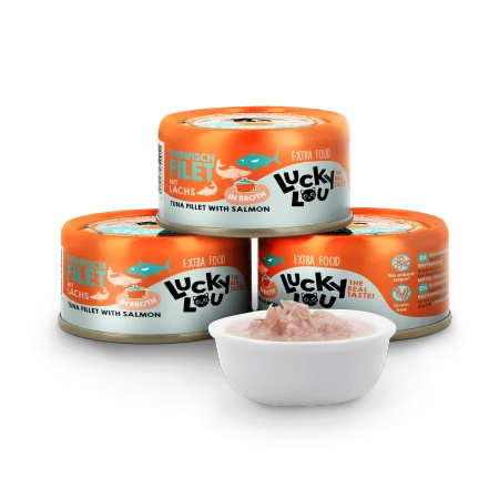 Lucky Lou Extra Food Filety mięsne Tuńczyk i Łosoś w puszce 70g dla wybrednego kota
