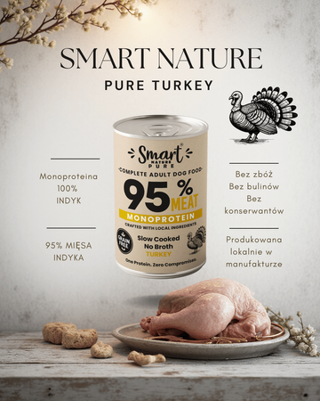 Smart Nature Pure TURKEY 95% MIĘSA Monoproteinowa karma mokra dla psa Pakiet x 6 sztuk