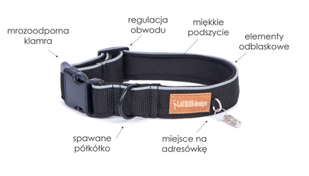 Obroża z klamrą czarny + czarny neopren  S Lauren Design dla psa