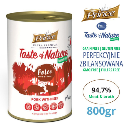 Prince Farmer's Feast mokra karma dla psa z 97% mięsa z rosołem. Wieprzowina & wołowina 800 gr karma bez kurczaka, bez zbóż