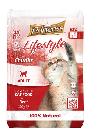 Princess Lifestyle Chunks Wołowina 100g kawałki mięsa mokra karma dla kota