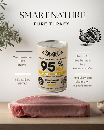 Smart Nature Pure TURKEY 95% MIĘSA Monoproteinowa wysokomięsna karma mokra dla psa