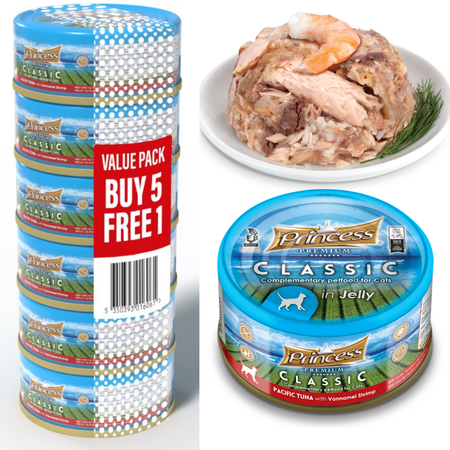 5+1 PROMO Princess Premium Tuńczyk Pacyficzny Krewetki Vannamei 170g 