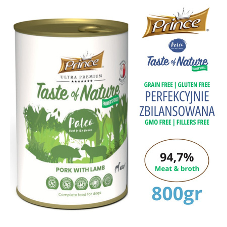 Prince Farmer's Feast mokra karma dla psa z 97% mięsa z rosołem. Wieprzowina & jagnięcina 800 gr karma bez kurczaka, bez zbóż