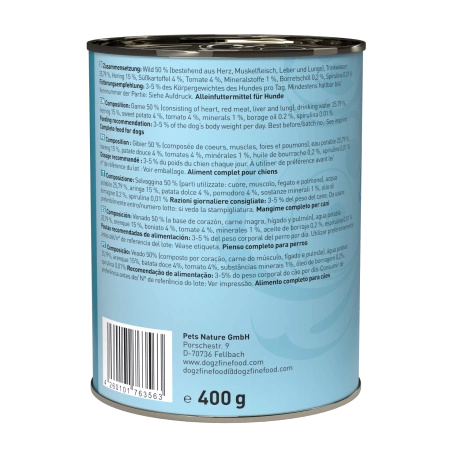 Dogz finefood No.12 dziczyzna & śledź 400g mokra karma dla psa Dla alergika
