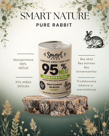 Smart Nature Pure RABBIT 95% MIĘSA Monoproteinowa wysokomięsna karma mokra dla psa 400g