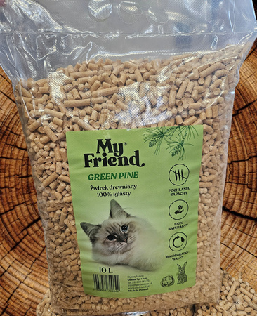 My Friend Green Pine drewniany żwirek niezbrylający dla kotów i małych ssaków 10 litrów