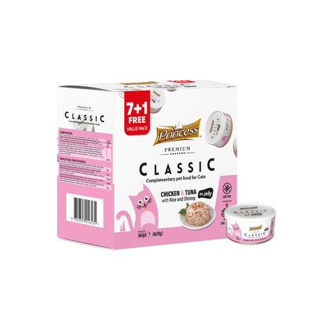 Princess Classic 70g Kurczak Tuńczyk Krewetka  7+1 mokra karma dla kota w galaretce