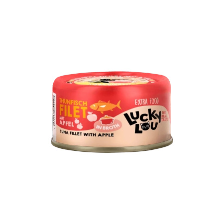 Lucky Lou Extra Food Tuńczyk z jabłkiem w sosiku, puszka 70g dla wybrednego kotka