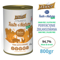 Prince Farmer's Feast mokra karma dla psa z 97% mięsa z rosołem. Wieprzowina & kurczak 800 gr karma bez zbóż i GMO