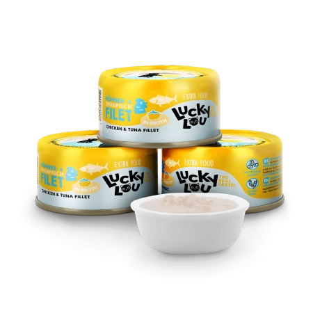 Lucky Lou Extra Food Filet z kurczaka i tuńczyka w bulionie 70g dla wybrednego kota