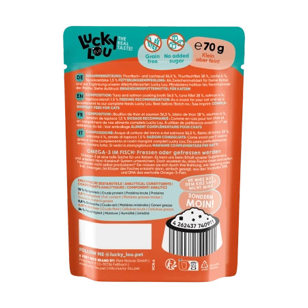 Lucky Lou Extra Food Tuńczyk i Łosoś w bulionie 70 g Jedzenie dla kota