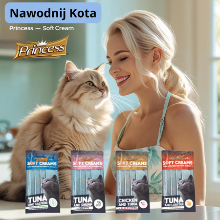 Princess SOFT Creams Koci Kremowy Przysmak 4x14gr Smak Tunćzyk Łosoś w tubce sosik dla kotów