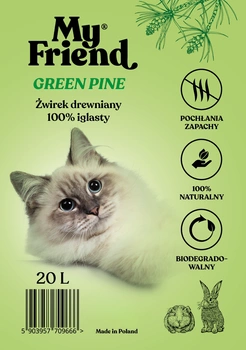 My Friend Green Pine drewniany żwirek niezbrylający dla kotów i małych ssaków 20 litrów