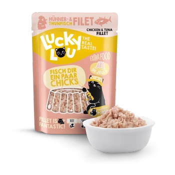 Lucky Lou Extra Food Tuńczyk i filet z kurczaka w galaretce, saszetka 70g dla wybrednego kota